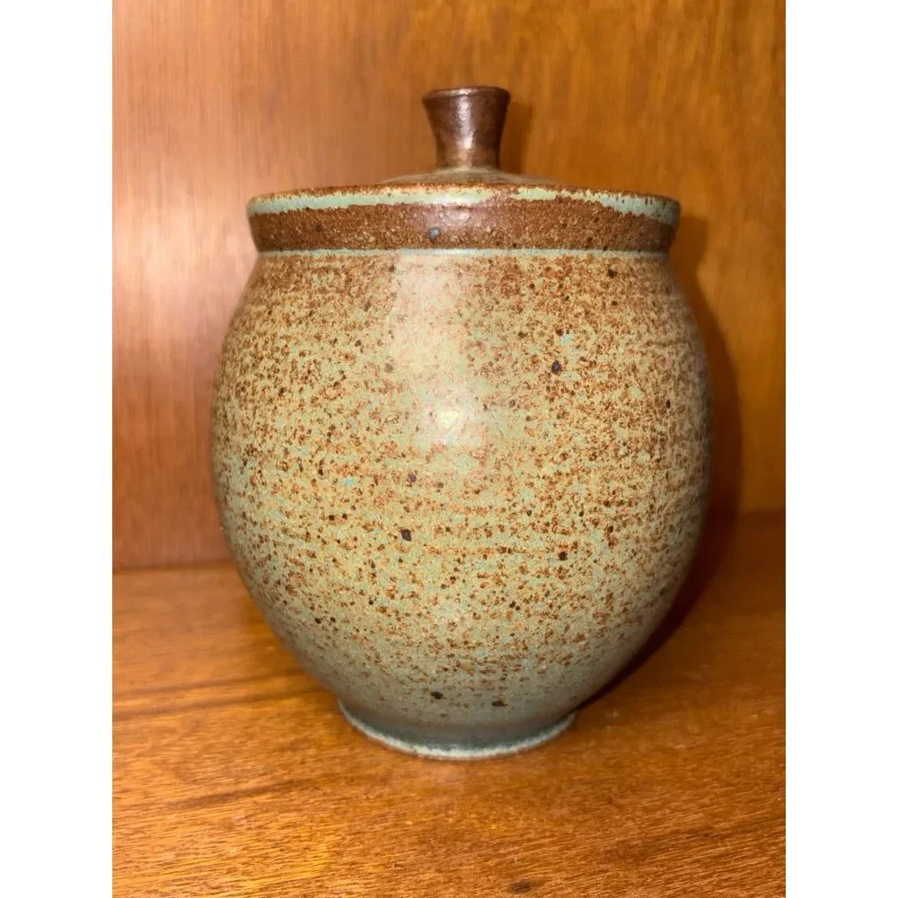 Signed Studio Pottery Lidded Jar Medium Sized Decorative Storage